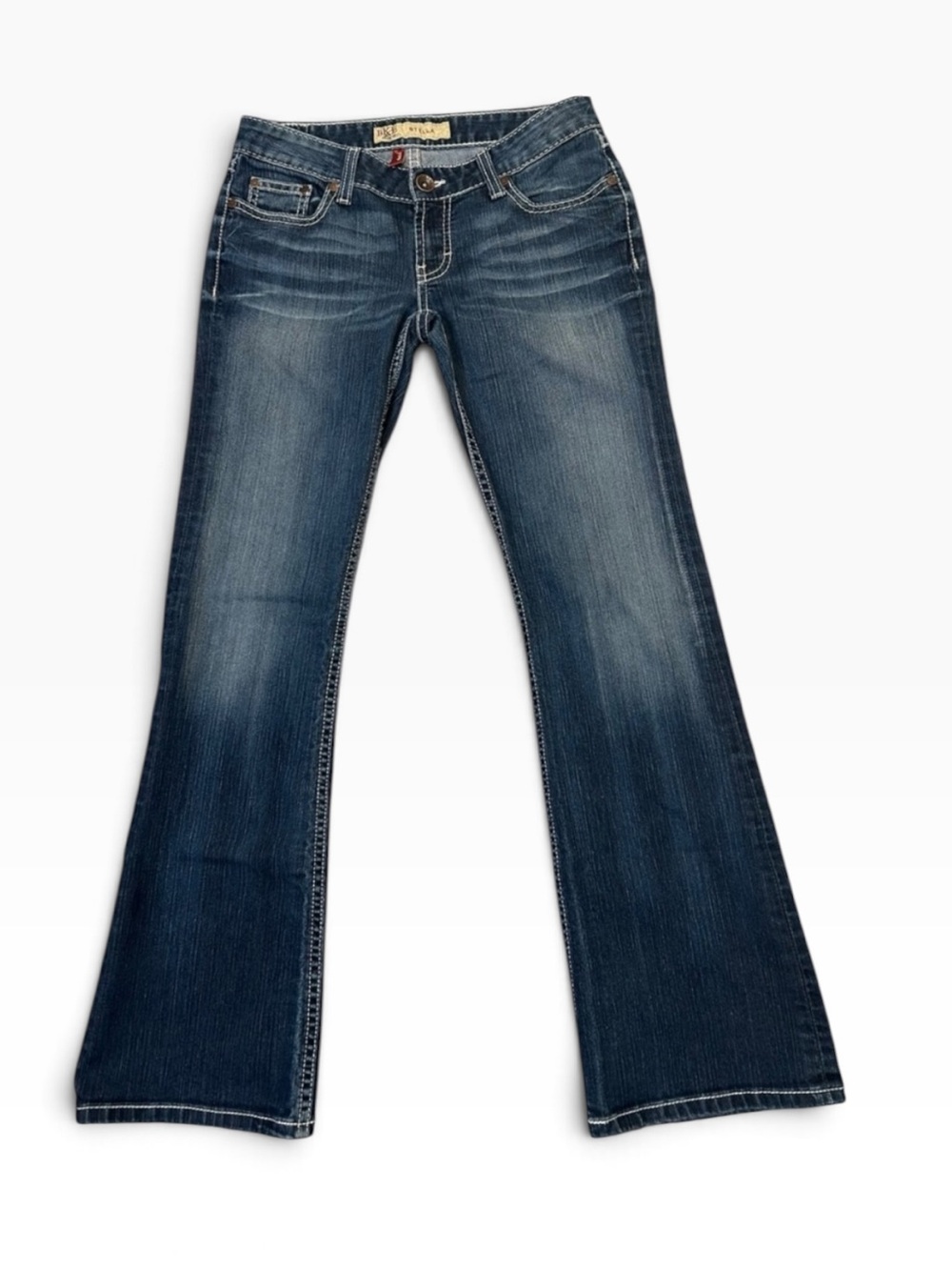 BKE Stella Low Rise Flare Jeans 28 x 31.5 Dark Wash Y2K Contrast Stitch